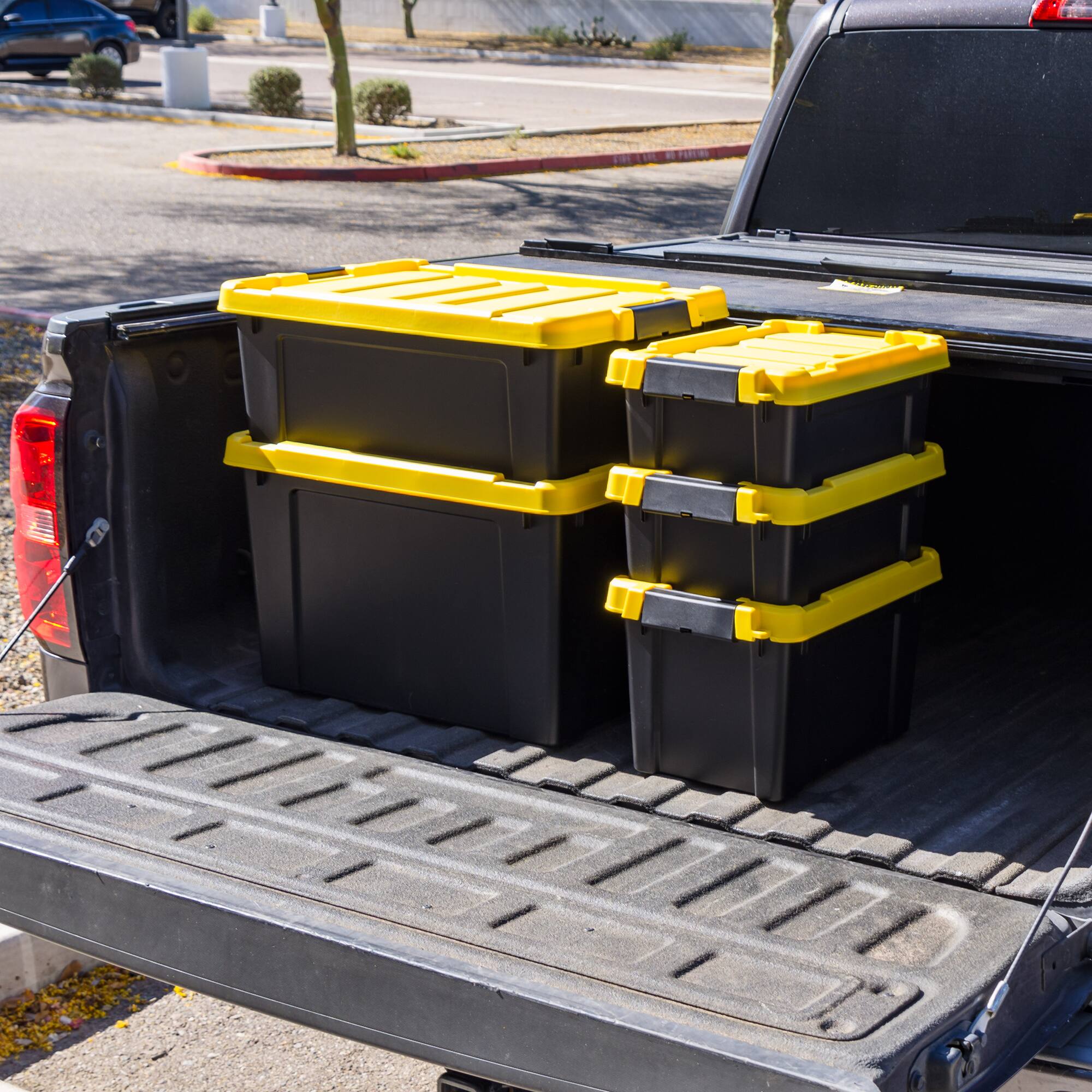 IRIS® 13.3qt. Black Store-It-All Utility Totes with Yellow Buckle Lids, 5ct.